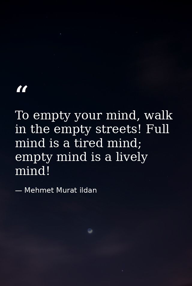To empty your mind, walk in the empty streets! Full mind is a tired mind; empty mind is a lively mind! — Mehmet Murat ildan