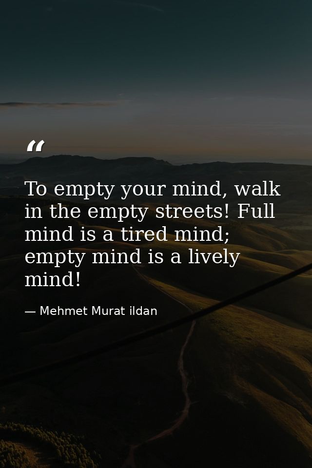 To empty your mind, walk in the empty streets! Full mind is a tired mind; empty mind is a lively mind! — Mehmet Murat ildan