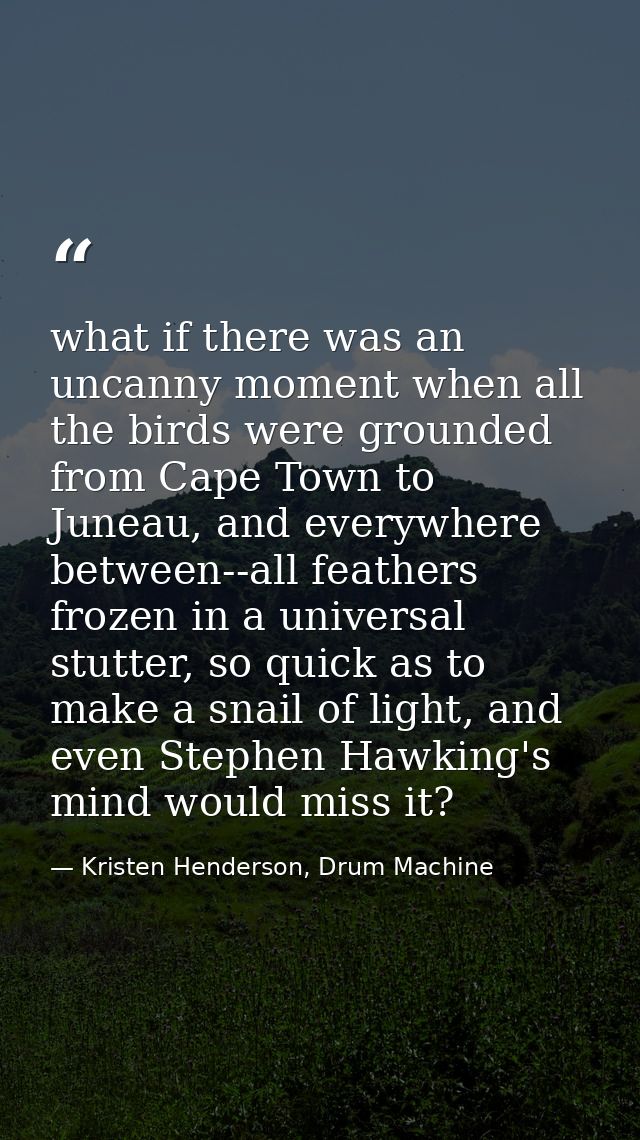 what if there was an uncanny moment when all the birds were grounded from Cape Town to Juneau, and everywhere between--a — Kristen Henderson, Drum Machine