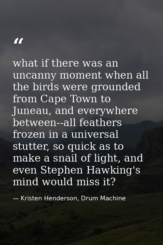 what if there was an uncanny moment when all the birds were grounded from Cape Town to Juneau, and everywhere between--a — Kristen Henderson, Drum Machine