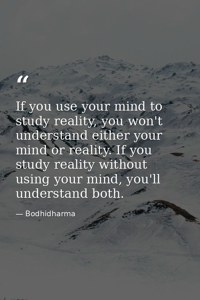 If you use your mind to study reality, you won't understand either your mind or reality. If you study reality without us — Bodhidharma