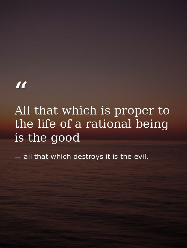 All that which is proper to the life of a rational being is the good — all that which destroys it is the evil.