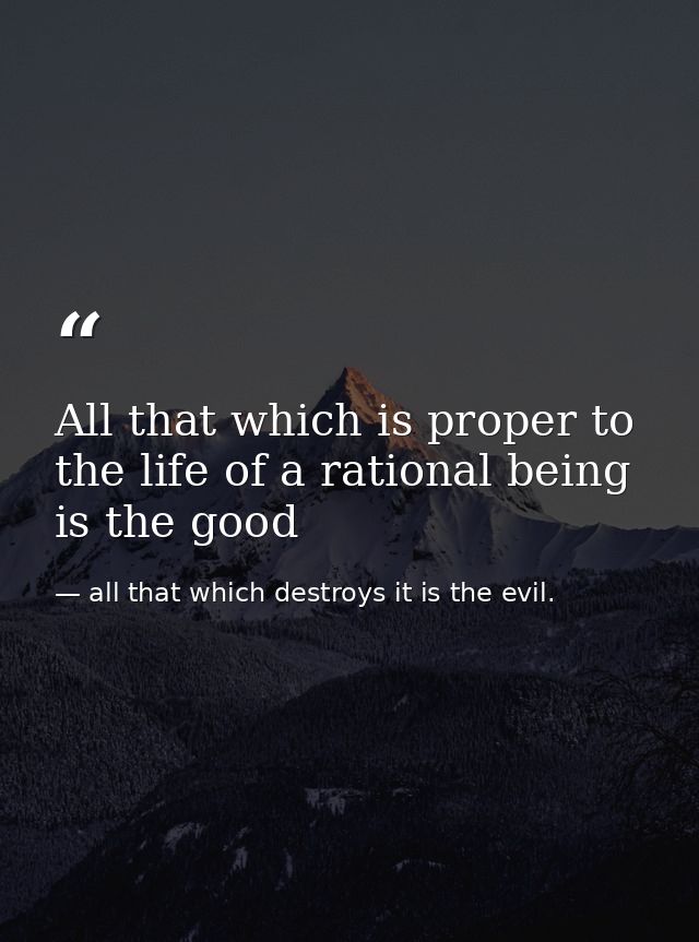 All that which is proper to the life of a rational being is the good — all that which destroys it is the evil.
