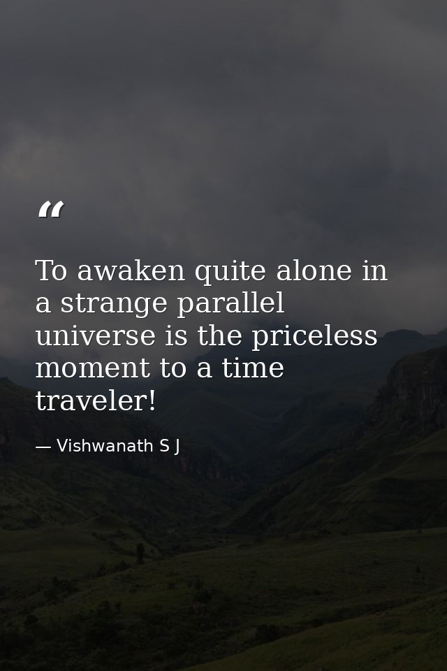 To awaken quite alone in a strange parallel universe is the priceless moment to a time traveler! — Vishwanath S J