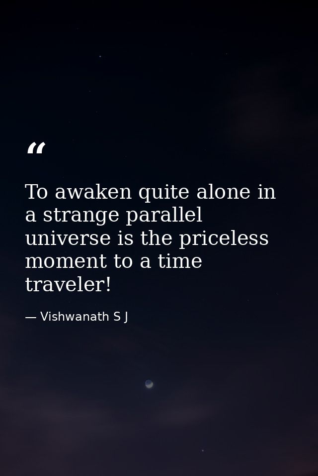 To awaken quite alone in a strange parallel universe is the priceless moment to a time traveler! — Vishwanath S J