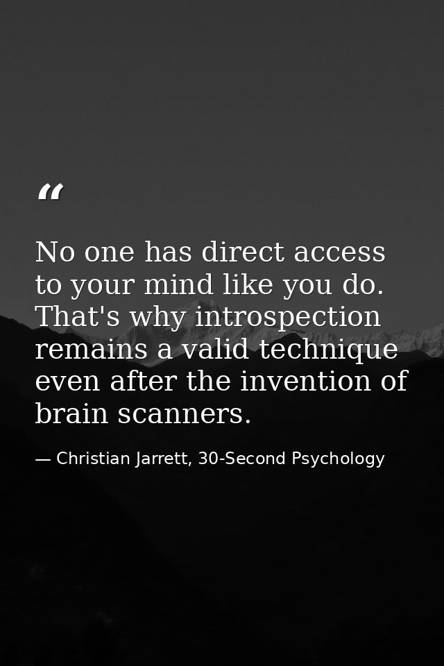 No one has direct access to your mind like you do. That's why introspection remains a valid technique even after the inv — Christian Jarrett, 30-Second Psychology