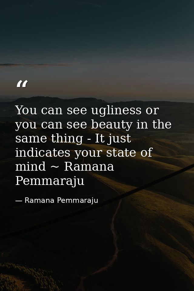 You can see ugliness or you can see beauty in the same thing - It just indicates your state of mind ~ Ramana Pemmaraju — Ramana Pemmaraju