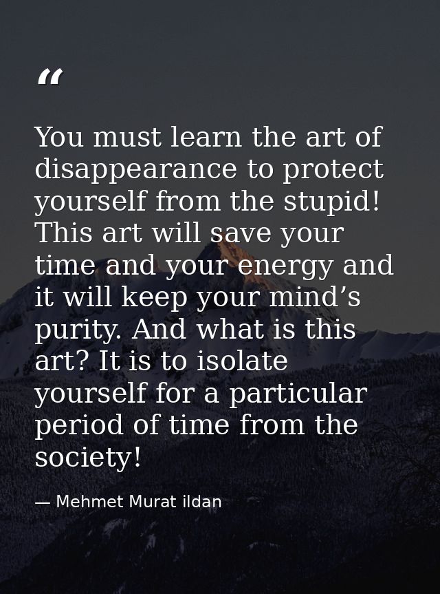 You must learn the art of disappearance to protect yourself from the stupid! This art will save your time and your energ — Mehmet Murat ildan