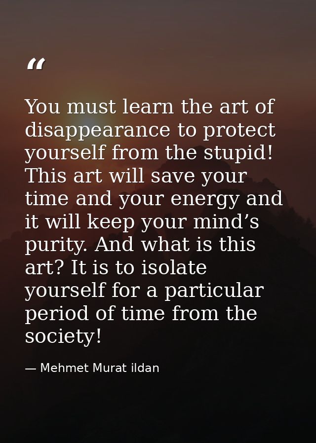 You must learn the art of disappearance to protect yourself from the stupid! This art will save your time and your energ — Mehmet Murat ildan