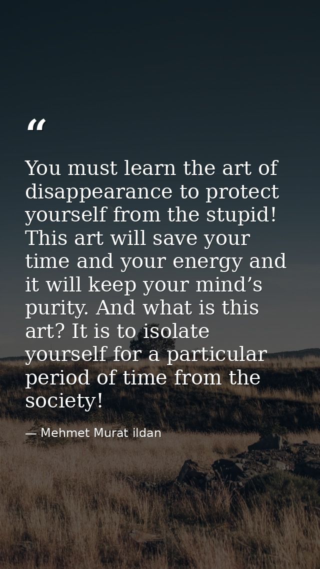 You must learn the art of disappearance to protect yourself from the stupid! This art will save your time and your energ — Mehmet Murat ildan