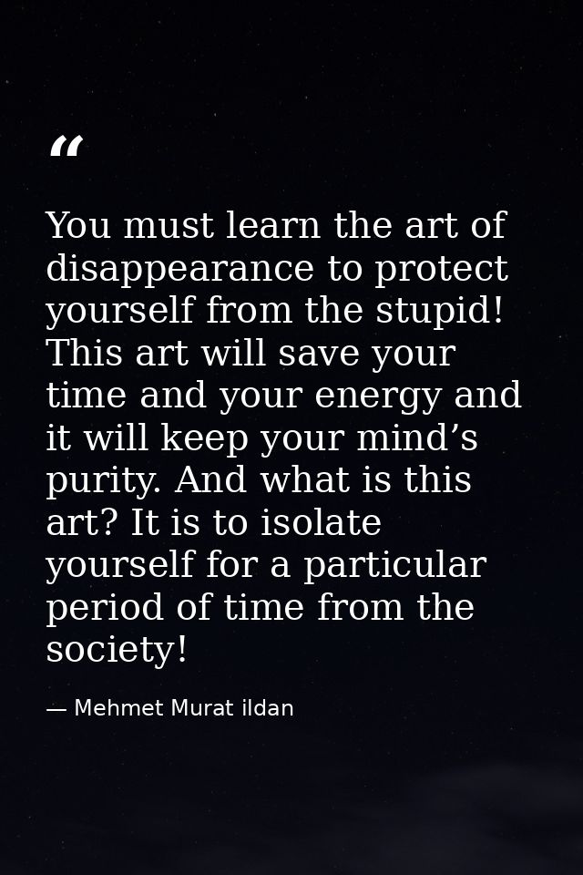 You must learn the art of disappearance to protect yourself from the stupid! This art will save your time and your energ — Mehmet Murat ildan
