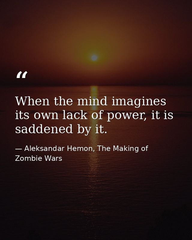 When the mind imagines its own lack of power, it is saddened by it. — Aleksandar Hemon, The Making of Zombie Wars