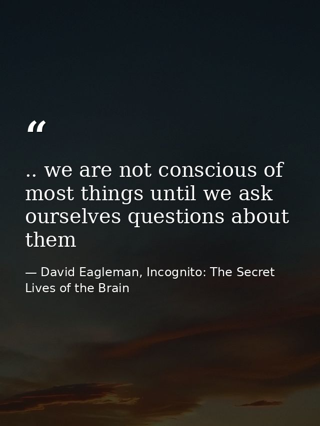 .. we are not conscious of most things until we ask ourselves questions about them — David Eagleman, Incognito: The Secret Lives of the Brain