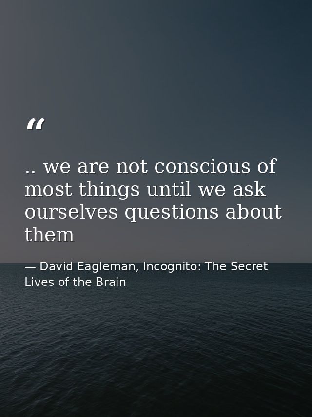 .. we are not conscious of most things until we ask ourselves questions about them — David Eagleman, Incognito: The Secret Lives of the Brain