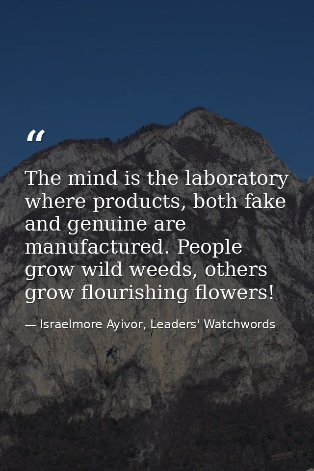 The mind is the laboratory where products, both fake and genuine are manufactured. People grow wild weeds, others grow f — Israelmore Ayivor, Leaders' Watchwords