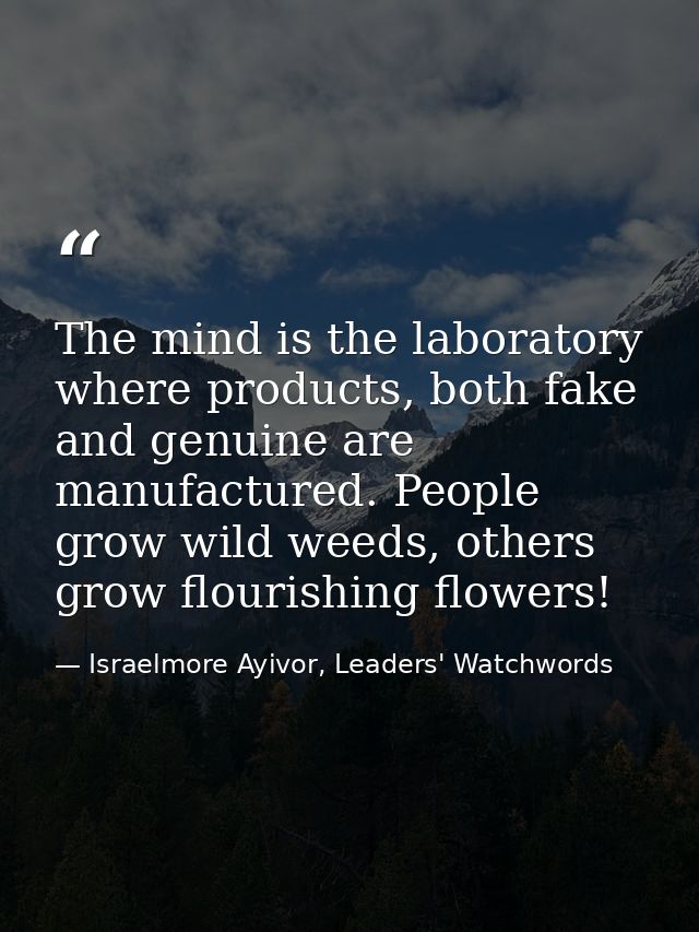 The mind is the laboratory where products, both fake and genuine are manufactured. People grow wild weeds, others grow f — Israelmore Ayivor, Leaders' Watchwords