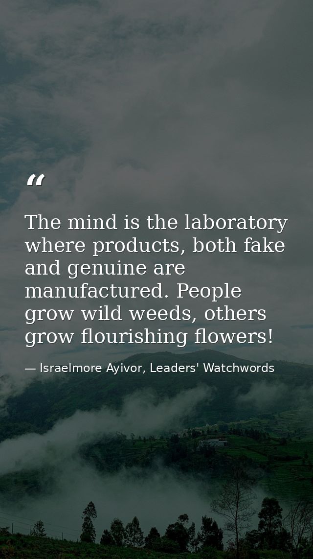 The mind is the laboratory where products, both fake and genuine are manufactured. People grow wild weeds, others grow f — Israelmore Ayivor, Leaders' Watchwords