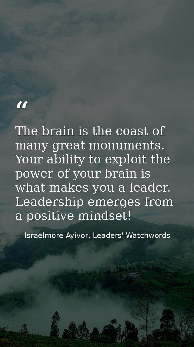 The brain is the coast of many great monuments. Your ability to exploit the power of your brain is what makes you a lead — Israelmore Ayivor, Leaders' Watchwords