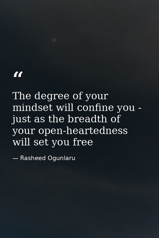 The degree of your mindset will confine you - just as the breadth of your open-heartedness will set you free — Rasheed Ogunlaru