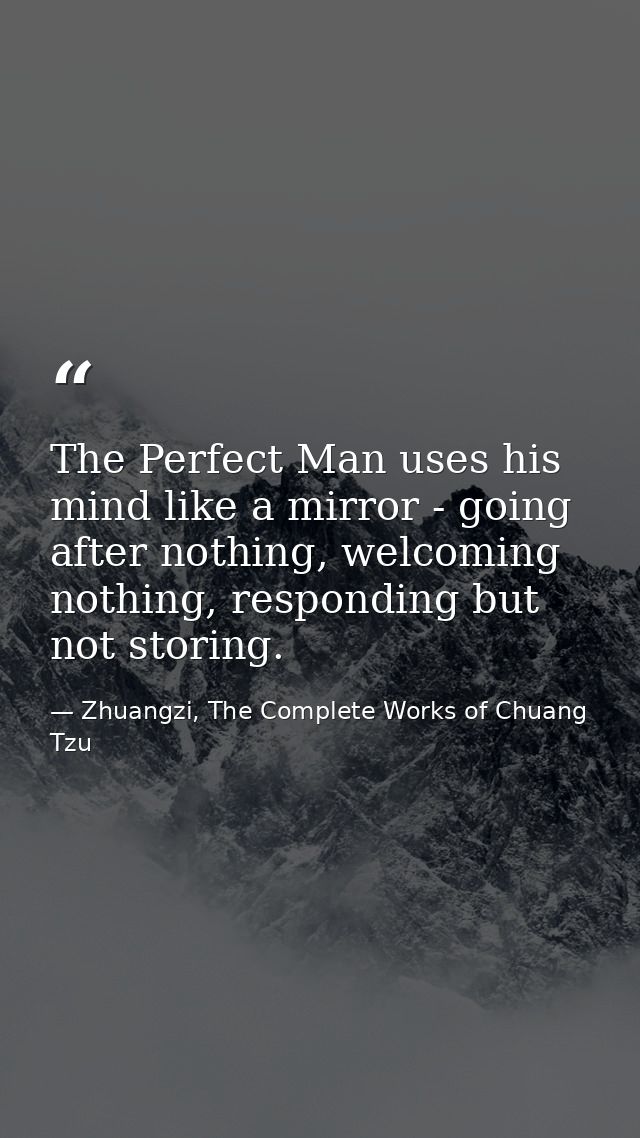 The Perfect Man uses his mind like a mirror - going after nothing, welcoming nothing, responding but not storing. — Zhuangzi, The Complete Works of Chuang Tzu