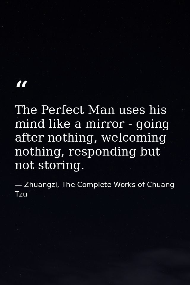 The Perfect Man uses his mind like a mirror - going after nothing, welcoming nothing, responding but not storing. — Zhuangzi, The Complete Works of Chuang Tzu