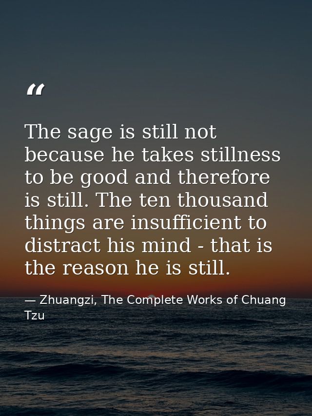 The sage is still not because he takes stillness to be good and therefore is still. The ten thousand things are insuffic — Zhuangzi, The Complete Works of Chuang Tzu
