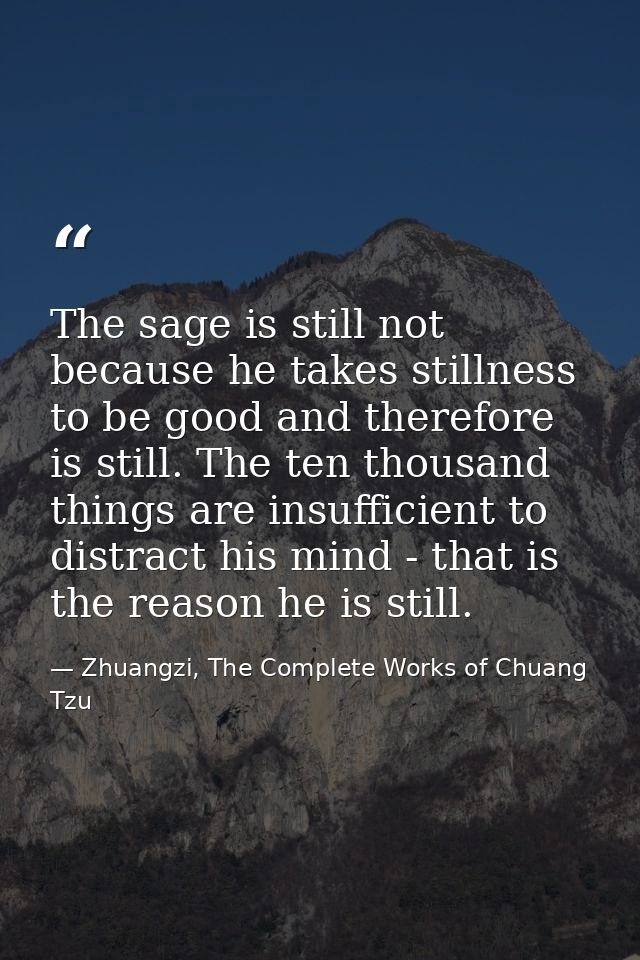 The sage is still not because he takes stillness to be good and therefore is still. The ten thousand things are insuffic — Zhuangzi, The Complete Works of Chuang Tzu