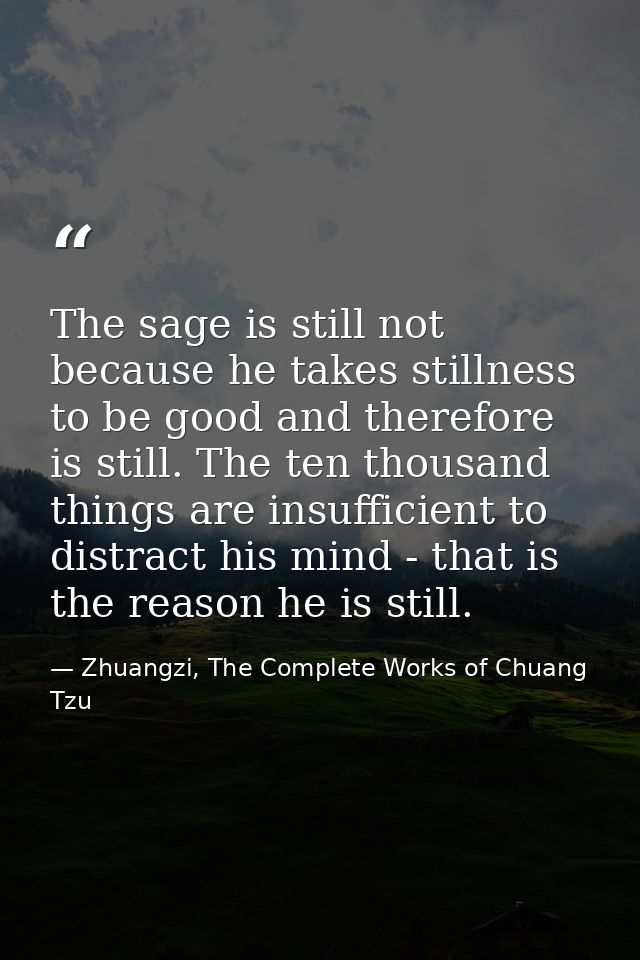 The sage is still not because he takes stillness to be good and therefore is still. The ten thousand things are insuffic — Zhuangzi, The Complete Works of Chuang Tzu