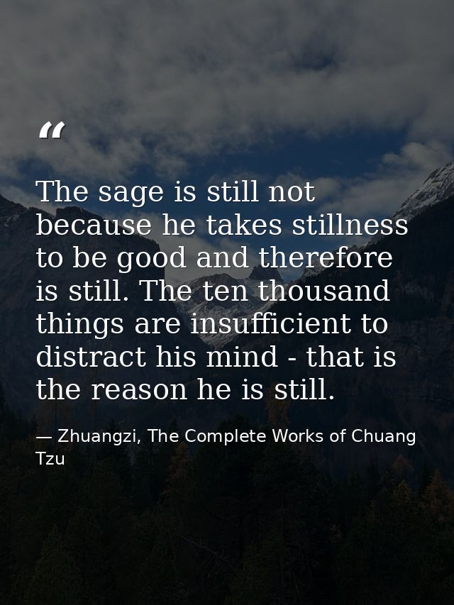 The sage is still not because he takes stillness to be good and therefore is still. The ten thousand things are insuffic — Zhuangzi, The Complete Works of Chuang Tzu