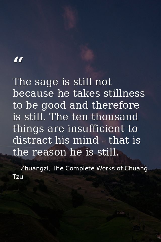 The sage is still not because he takes stillness to be good and therefore is still. The ten thousand things are insuffic — Zhuangzi, The Complete Works of Chuang Tzu