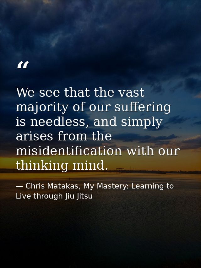 We see that the vast majority of our suffering is needless, and simply arises from the misidentification with our thinki — Chris Matakas, My Mastery: Learning to Live through Jiu Jitsu