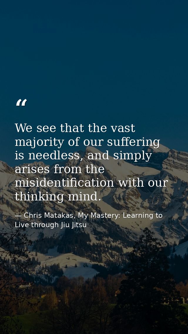 We see that the vast majority of our suffering is needless, and simply arises from the misidentification with our thinki — Chris Matakas, My Mastery: Learning to Live through Jiu Jitsu
