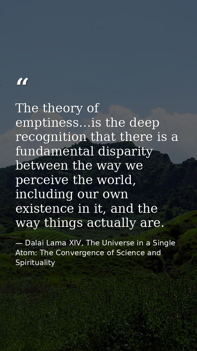 The theory of emptiness…is the deep recognition that there is a fundamental disparity between the way we perceive the wo — Dalai Lama XIV, The Universe in a Single Atom: The Convergence of Science and Spirituality