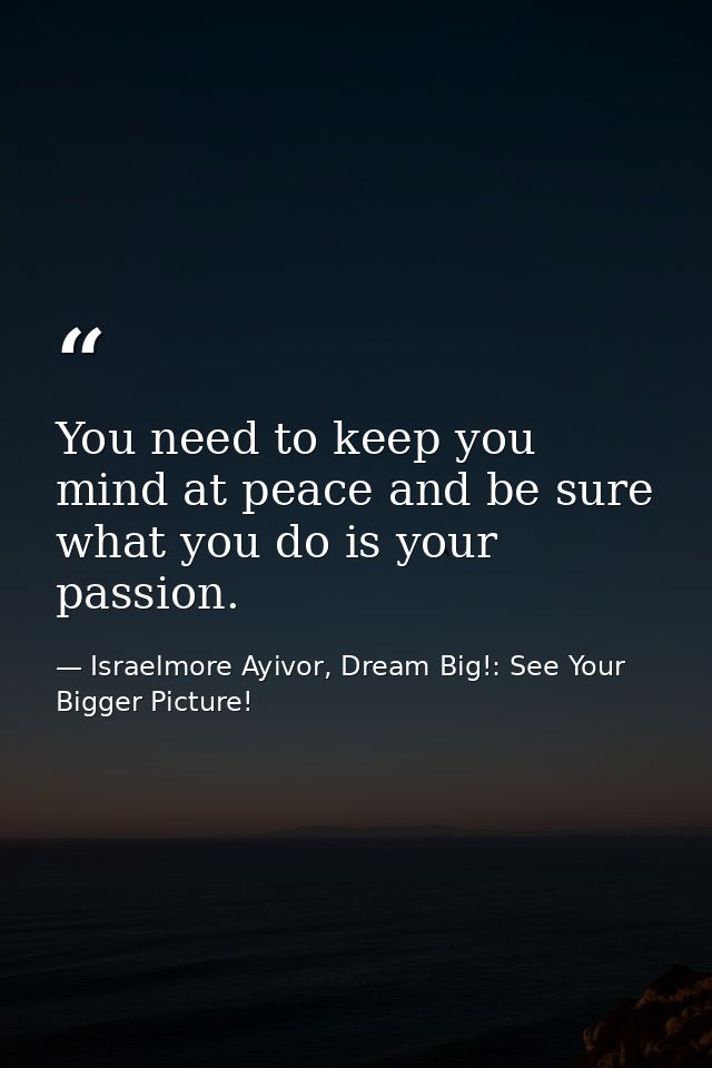 You need to keep you mind at peace and be sure what you do is your passion. — Israelmore Ayivor, Dream Big!: See Your Bigger Picture!