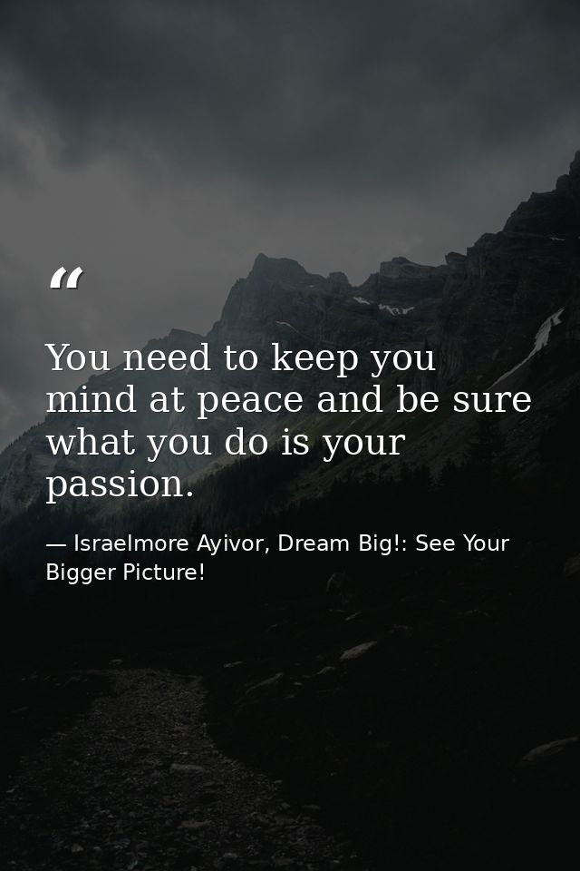You need to keep you mind at peace and be sure what you do is your passion. — Israelmore Ayivor, Dream Big!: See Your Bigger Picture!