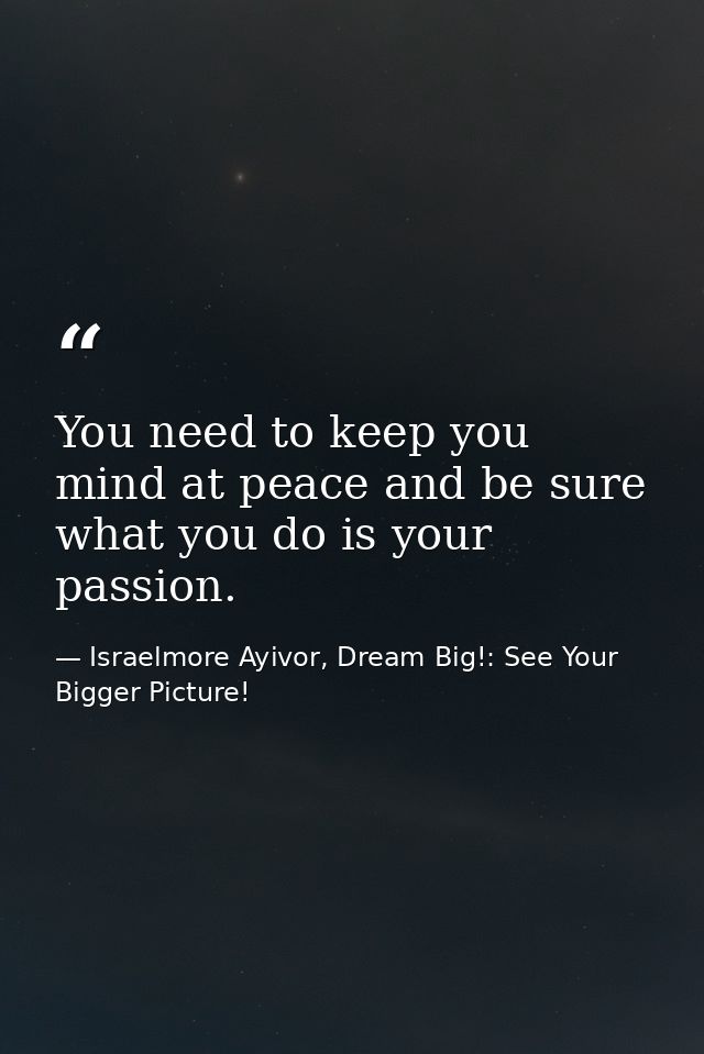 You need to keep you mind at peace and be sure what you do is your passion. — Israelmore Ayivor, Dream Big!: See Your Bigger Picture!