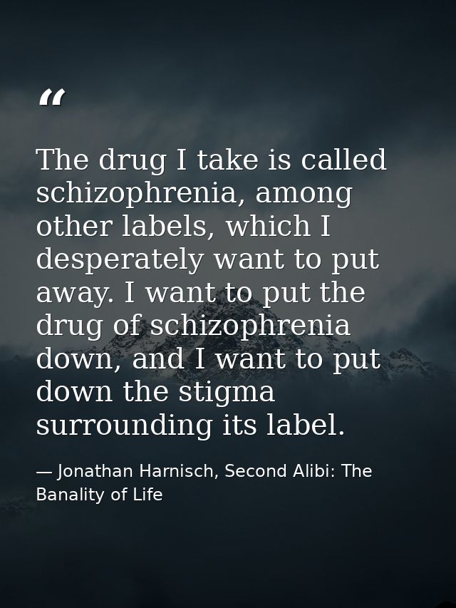 The drug I take is called schizophrenia, among other labels, which I desperately want to put away. I want to put the dru — Jonathan Harnisch, Second Alibi: The Banality of Life