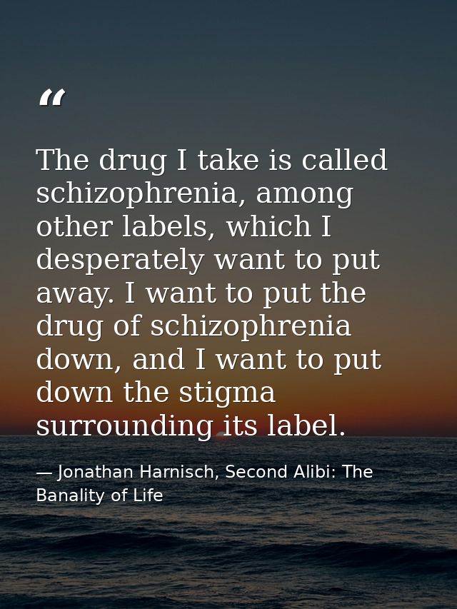 The drug I take is called schizophrenia, among other labels, which I desperately want to put away. I want to put the dru — Jonathan Harnisch, Second Alibi: The Banality of Life