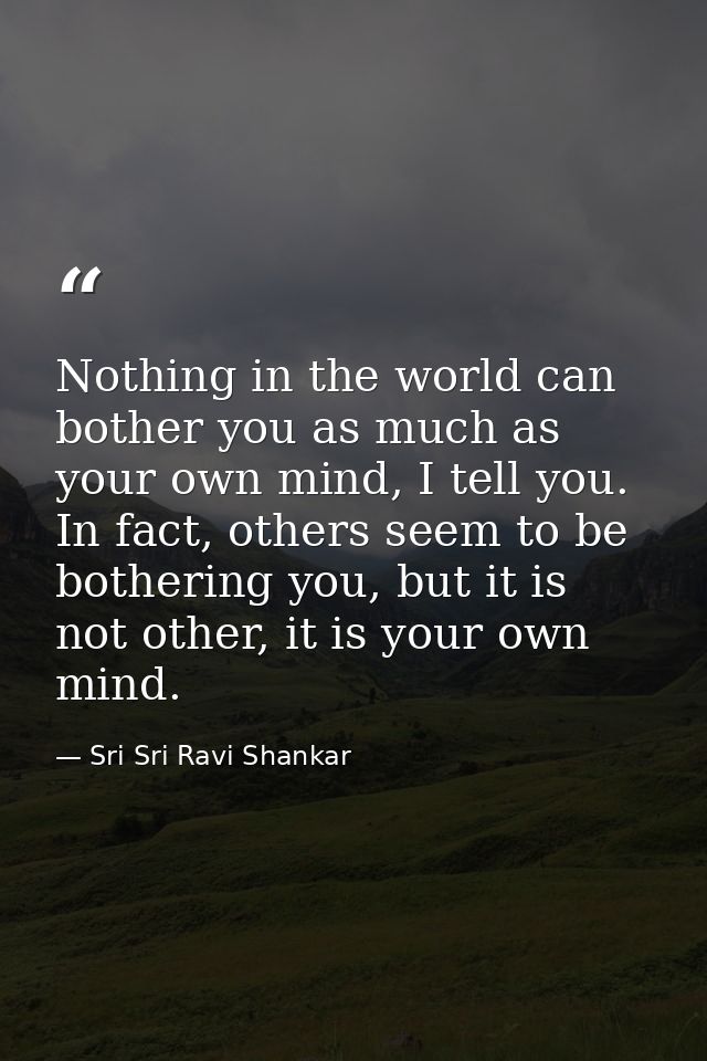 Nothing in the world can bother you as much as your own mind, I tell you. In fact, others seem to be bothering you, but  — Sri Sri Ravi Shankar