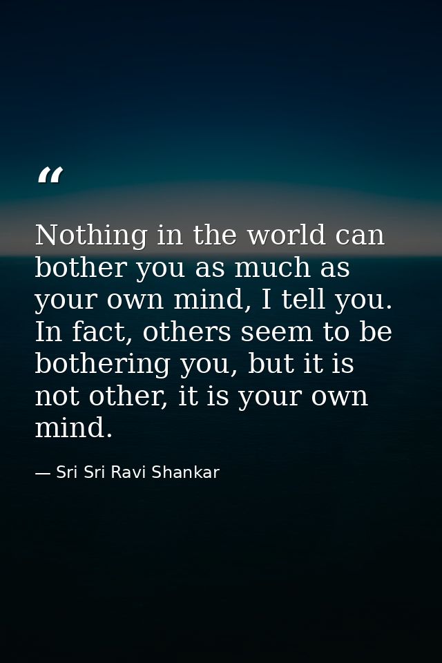 Nothing in the world can bother you as much as your own mind, I tell you. In fact, others seem to be bothering you, but  — Sri Sri Ravi Shankar