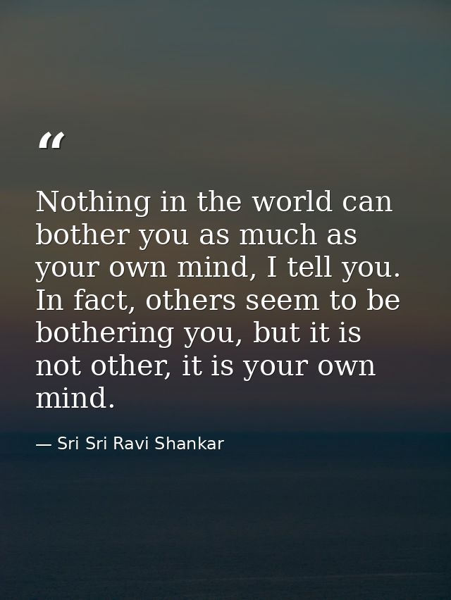 Nothing in the world can bother you as much as your own mind, I tell you. In fact, others seem to be bothering you, but  — Sri Sri Ravi Shankar
