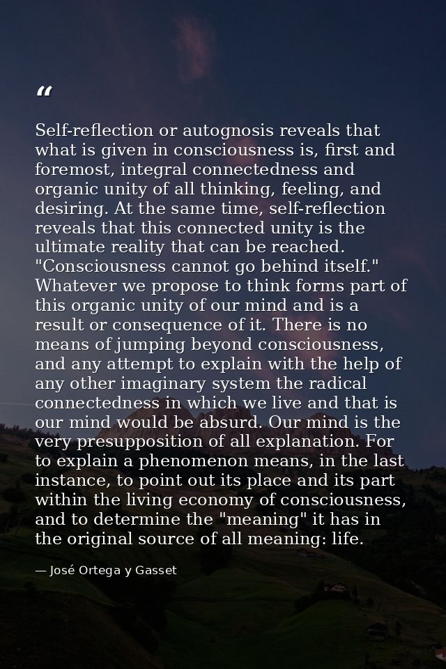 Self-reflection or autognosis reveals that what is given in consciousness is, first and foremost, integral connectedness — José Ortega y Gasset