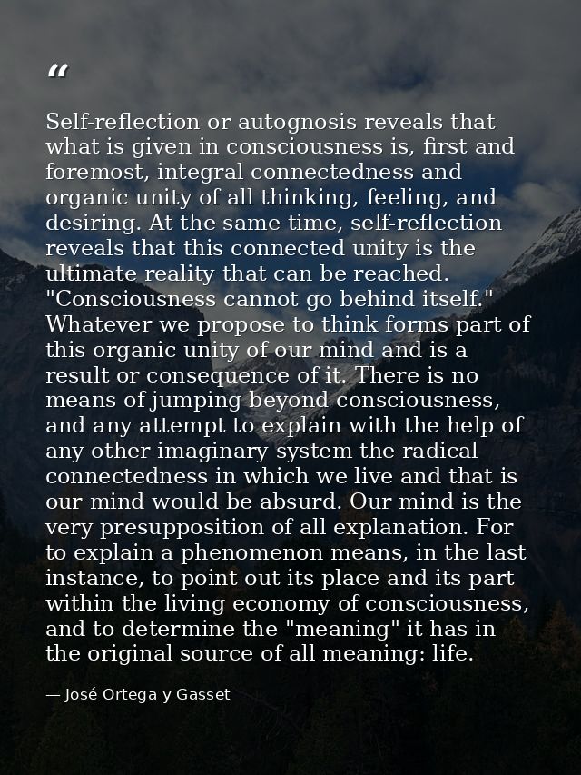 Self-reflection or autognosis reveals that what is given in consciousness is, first and foremost, integral connectedness — José Ortega y Gasset