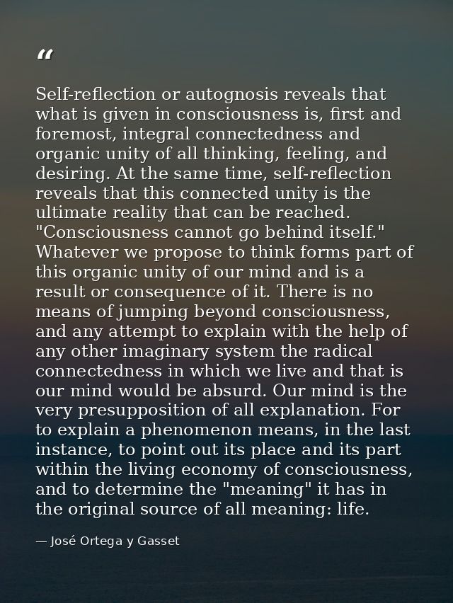 Self-reflection or autognosis reveals that what is given in consciousness is, first and foremost, integral connectedness — José Ortega y Gasset