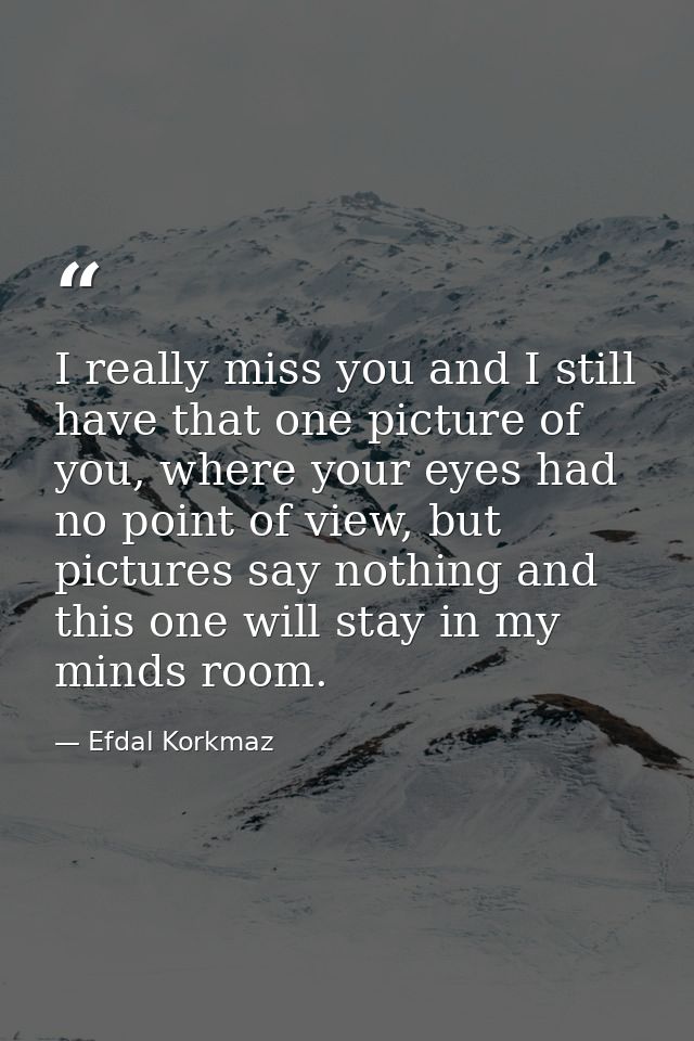 I really miss you and I still have that one picture of you, where your eyes had no point of view, but pictures say nothi — Efdal Korkmaz