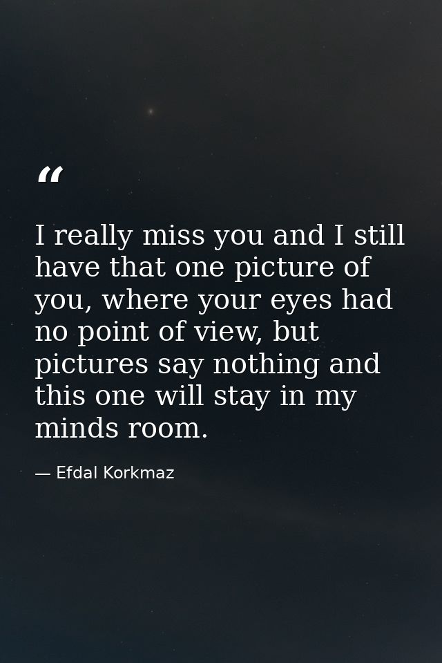 I really miss you and I still have that one picture of you, where your eyes had no point of view, but pictures say nothi — Efdal Korkmaz