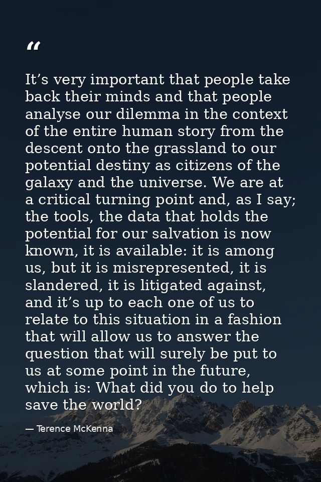 It’s very important that people take back their minds and that people analyse our dilemma in the context of the entire h — Terence McKenna