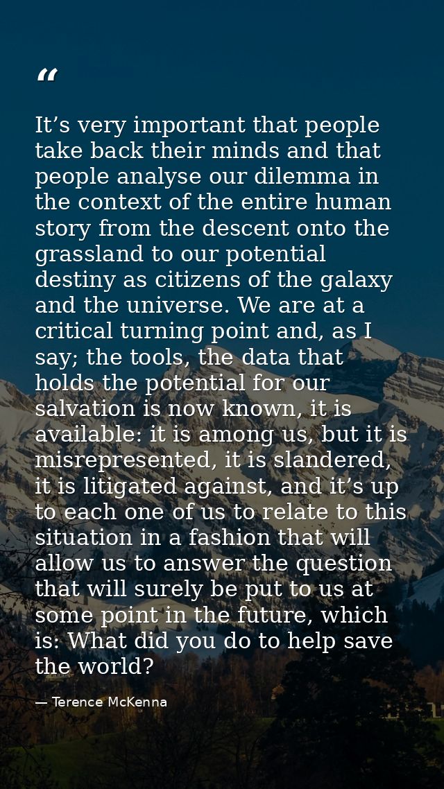 It’s very important that people take back their minds and that people analyse our dilemma in the context of the entire h — Terence McKenna