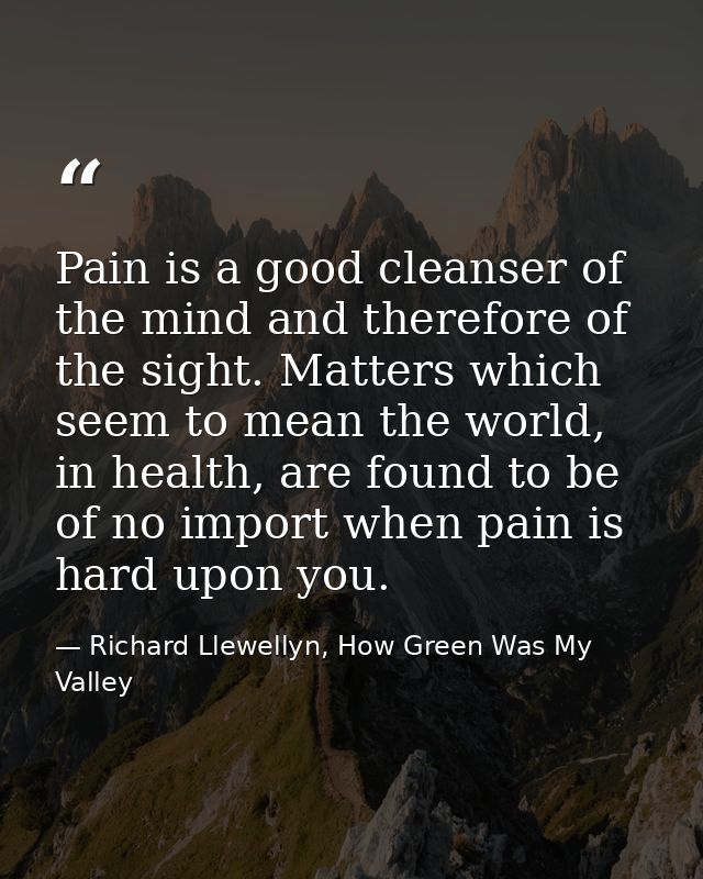 Pain is a good cleanser of the mind and therefore of the sight. Matters which seem to mean the world, in health, are fou — Richard Llewellyn, How Green Was My Valley