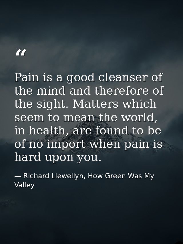 Pain is a good cleanser of the mind and therefore of the sight. Matters which seem to mean the world, in health, are fou — Richard Llewellyn, How Green Was My Valley